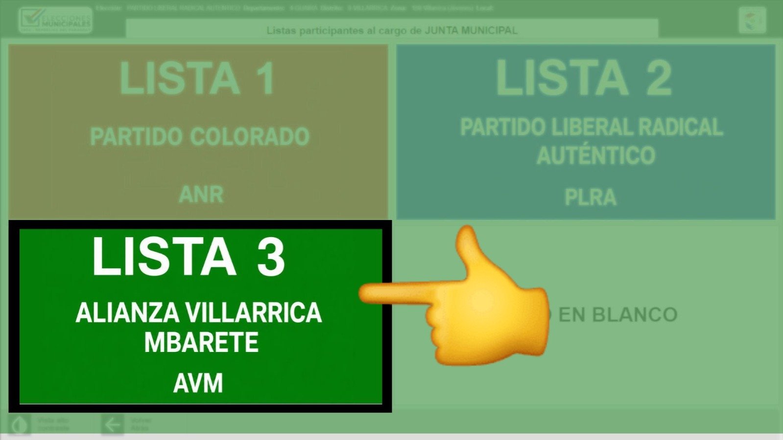 Pantalla con la Lista 3 resaltada
